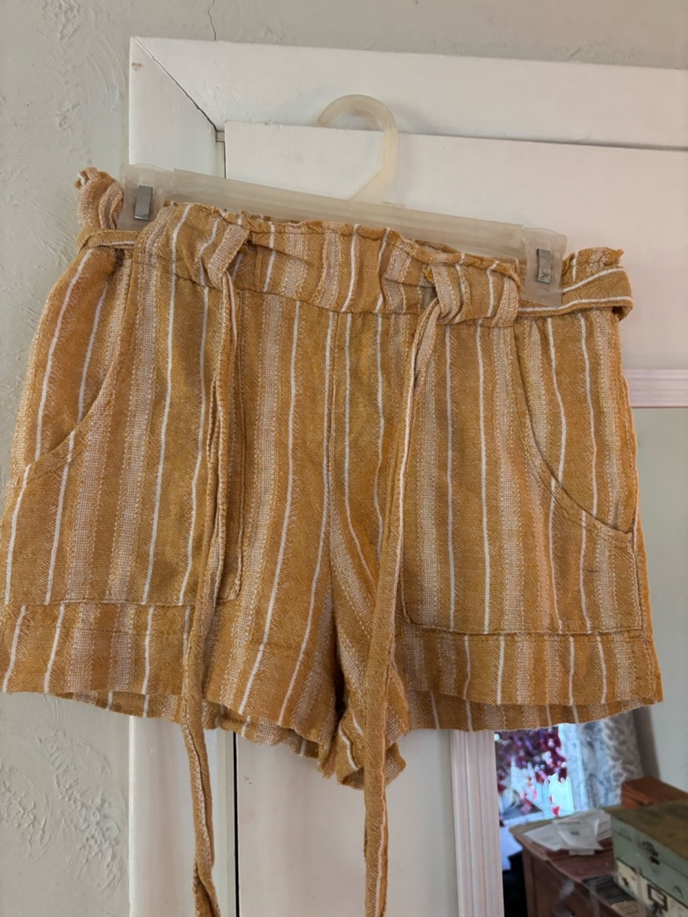 Indigo Rein Mustard and White Striped Paperbag Shorts